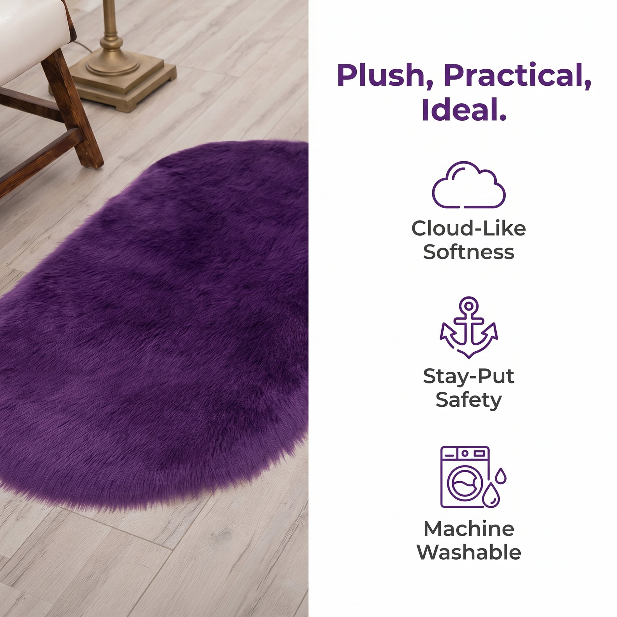 Unique Bargains Shaggy Area Rug Ultra Fluffy Non-Slip Fuzzy Carpet 35" x 24" Purple