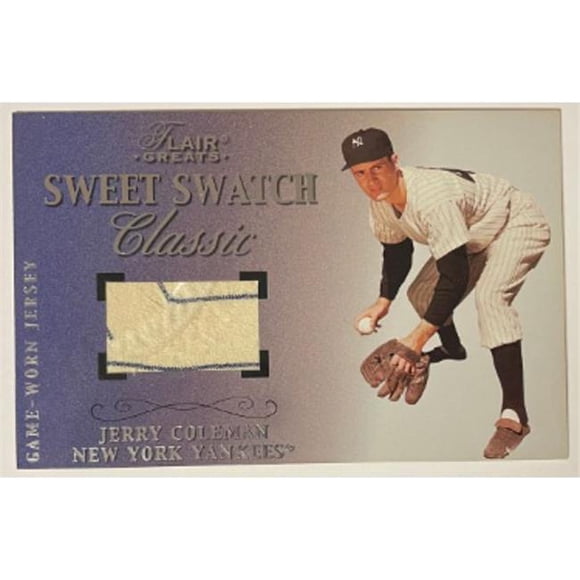 Athlon Sports CTBL-032735 5 x 7.75 Po. Jerry Coleman 2003 Fleer & Flair Greats Box Topper Sweet Swatch Classique Jeu Usé New York Yankees Jersey Relique Carte, No.192-528