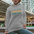 thumbnail image 2 of Little Sister, Younger Sibling or Family Themed, Groovy Retro Wavy Text Merch Gift, Heather Grey Hooded Sweatshirt or Hoodie, XL, 2 of 5