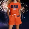 thumbnail image 2 of SGMVNU Girls Two Piece Summer Outfits Casual Short Sleeve Graphic Tee Matching Drawstring Shorts Set Tracksuits(Size 11-12 Years, Orange), 2 of 4