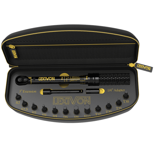 LEXIVON Bike Torque Wrench 1/4Inch Dr. 15Piece Kit 72Tooth Gear