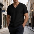 thumbnail image 2 of hoksml Men's V Neck Short Sleeve Cotton Linen T Shirt, Solid Color Breathable Casual Tops for Beach Daily Wear and Summer Casual, 2 of 8