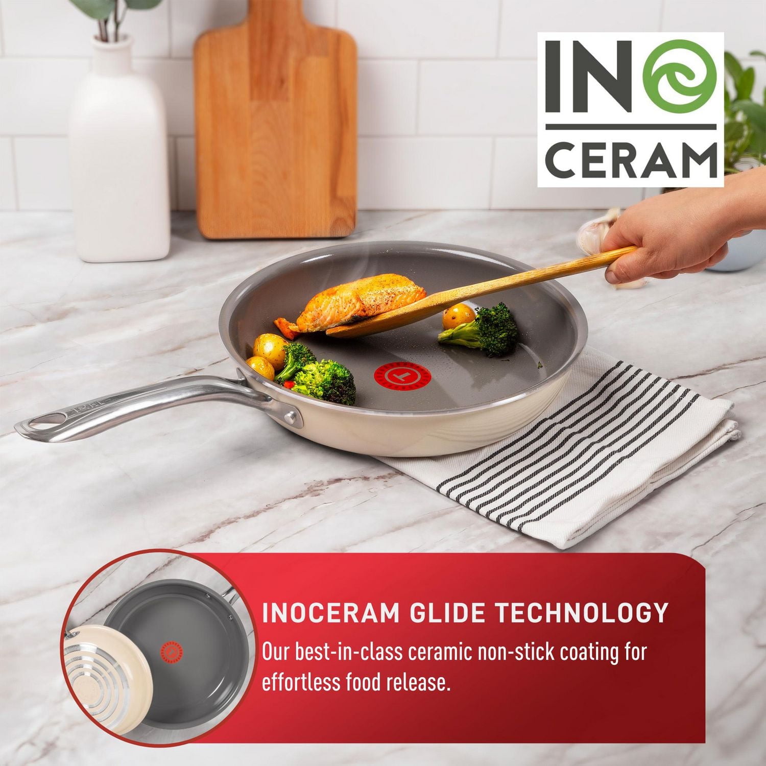 T-fal Excellence Céramique Poêle à Frire 30cm,Crème Céramique Antiadhésif Poêle