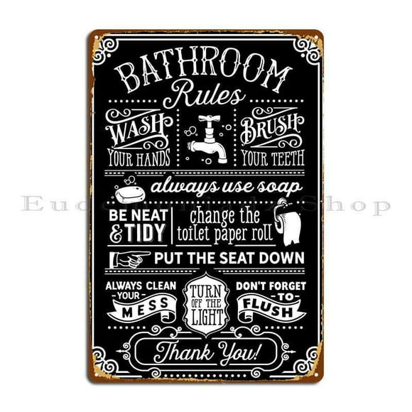 Bathroom Rules Metal Plaque Poster Create Create Wall Cave Printed Designing Tin Sign Poster Size: 8 x 12 Inches