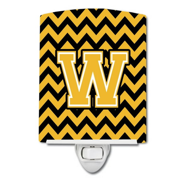 Letter W Chevron Black and Gold Ceramic Night Light