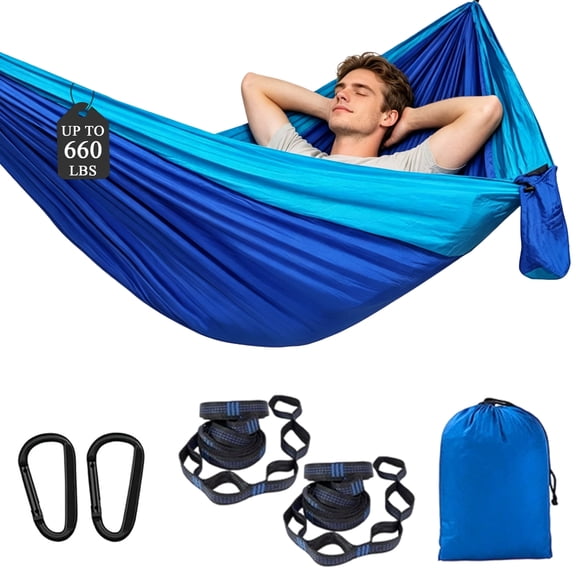 cyrico Camping Hammock, Portable 660LB Single or Double Hammock with Tree Straps and Attached Carry Bag, Lightweight Nylon Hammock for Travel, Backpacking, Hiking, Beach, Outdoor and Indoor Use
