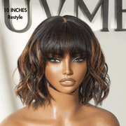 LUVME Put On and Go Reddish Purple / Brown Highlight / Natural Black Layered Cut Yaki Straight Minimalist Lace Bob Wig with Bangs