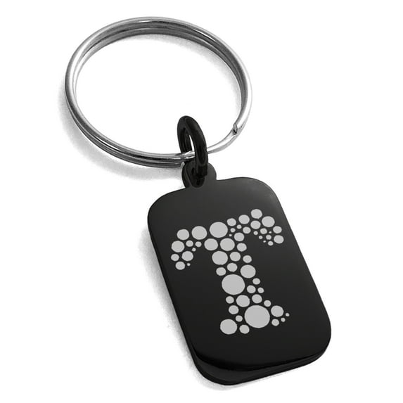 Stainless Steel Letter T Initial Dotted Monogram Engraved Small Rectangle Dog Tag Charm Keychain Keyring