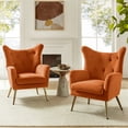 thumbnail image 2 of Velvet Accent Chairs Set of 2 Wingback Lounge Armchairs Sofa Upholstered Tufted Golden Leg Home Bedroom Orange, 2 of 8