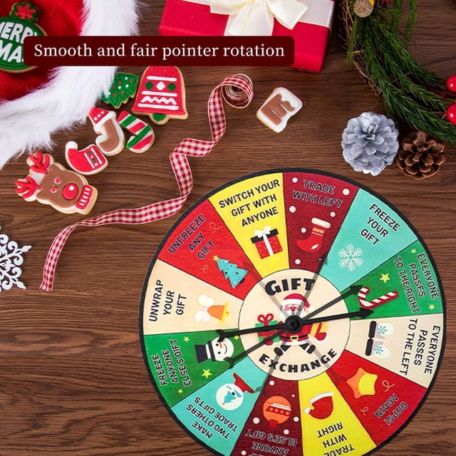 Carrusel de Madera para Intercambiar Regalos Navideños | Juego de Rueda Giratoria Navideña para Fiestas Familiares | Diseño Festivo de Muñeco de Nieve y Árbol de Papá Noel | Diversión Navideña Durade