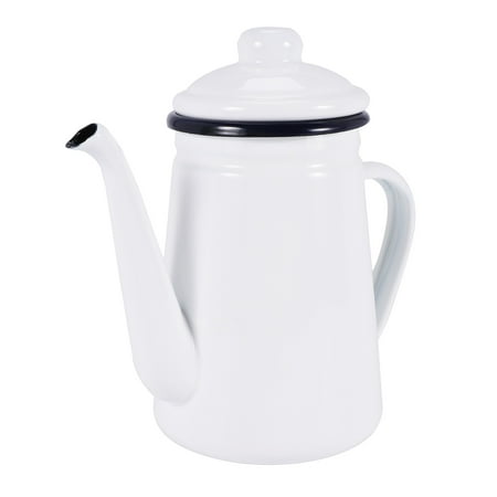 

1.1L High-Grade Enamel Coffee Pot Pour over Milk Water Jug Pitcher Barista Teapot Kettle for Gas Stove and Induction Cooker White