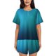 thumbnail image 1 of Fotbe Blue to turquoise Conjunto de Pijama Estampado para Mujer, 2 Piezas, Ropa de Dormir con Camiseta de Manga Corta y Shorts Suaves-Large, 1 of 6