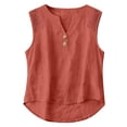 thumbnail image 2 of Qwertyu Women's Boho Tank Tops Cotton Linen Sleeveless Embroidered Henley V Neck Blouses Loose Fit Summer Beach Vacation Fashion 2026 Red 2XL, 2 of 6