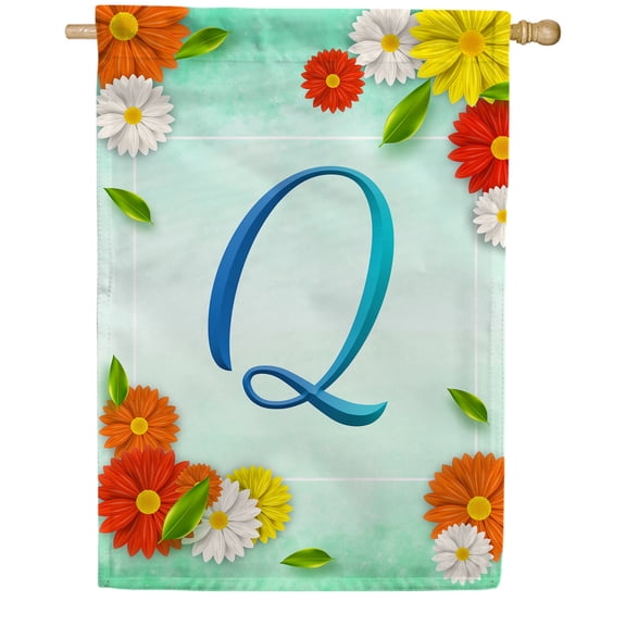 America Forever Summer Floral Monogram House Flag Letter Q 28 x 40 inches Cosmos Yellow Red White Spring Flower Double Sided Vertical Outdoor Yard Lawn Decorative Seasonal Summertime House Flag