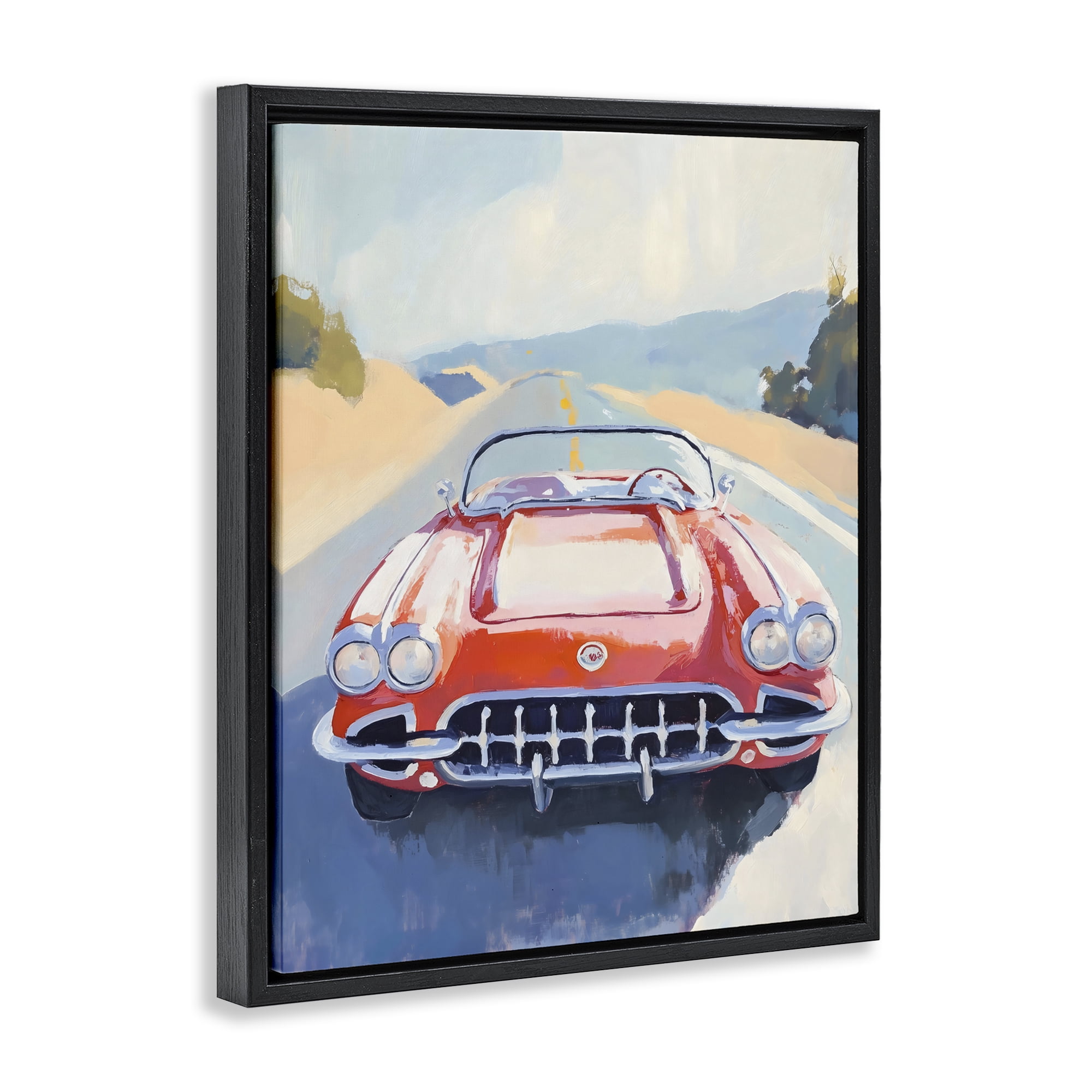 Stupell Industries Red Sports Car on Journey Black Framed Floater Canvas Wall Art, design by The Prints Vibe