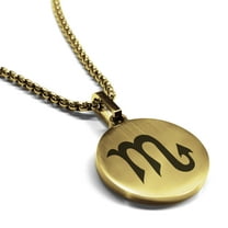 Stainless Steel Scorpio Zodiac Sign (Scorpion) Round Medallion Pendant Necklace