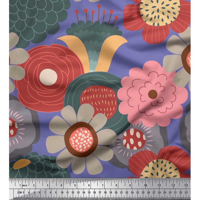 Soimoi Moss Georgette Fabric Flower Artistic Print Sewing Fabric Yard 42 Inch Wide
