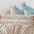 thumbnail image 4 of LYMAYTER‌ 3-24M ‌Infant Girls Summer Sleeveless Jumpsuit Hat Set Floral Print Smocked Bubble Romper, 4 of 8