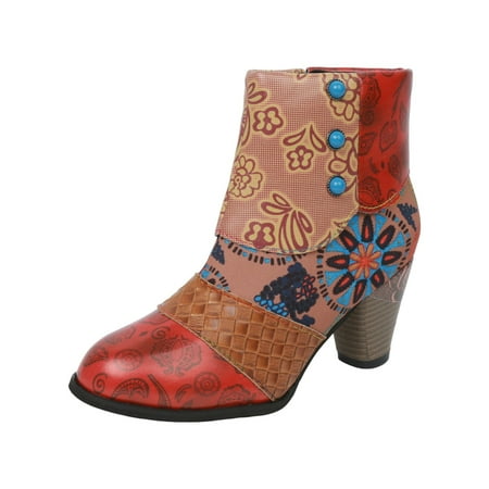 GHSOHS Cowboy Boots for Women Tall Boots Ankle Boots Shoes Black Leather Boots Shoes Fall and Winter Ankle Boots Fashion Color Matching Thick Heel Outdoor Casual Boots Western Cowgirl Boots Size 43