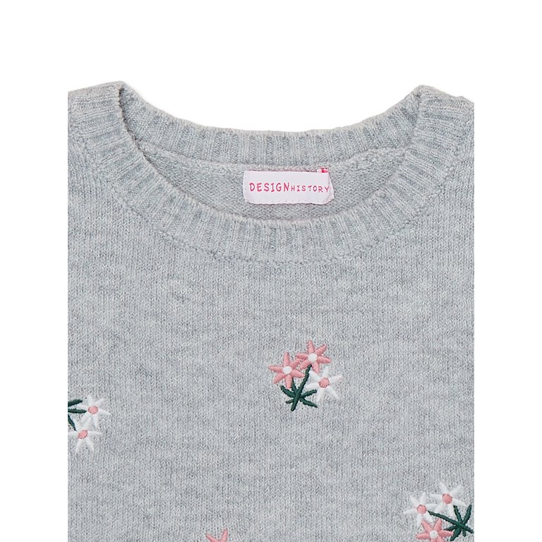 Floral Embroidery Detail Crew Neck Sweater