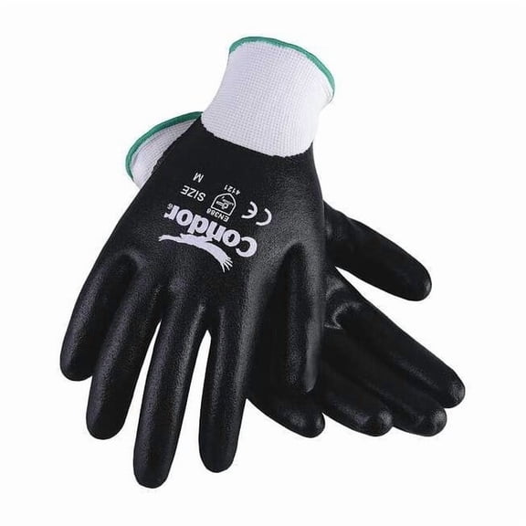Coated Gloves, Nitrile, Sandy, Full, 4 Abrasion Level, White, S 1 PR