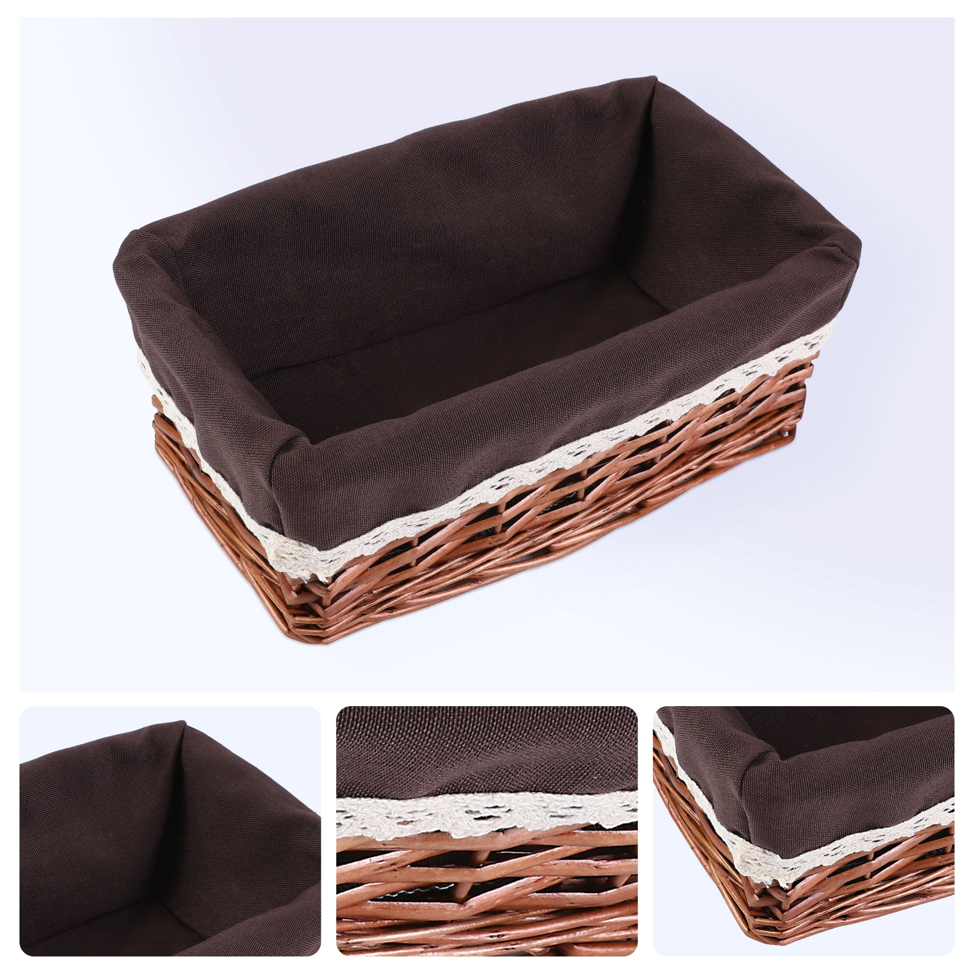 Unique Bargains 1 Pack Wicker Basket with Cloth Coffee 10.2*5.9*4.3in
