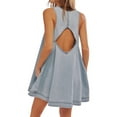thumbnail image 3 of Women's Casual Dresses Denim Sleeveless Ruffles Backless Flowy Mini Jean Dress with Pockets Light Blue Beach Long Outfits S, 3 of 9