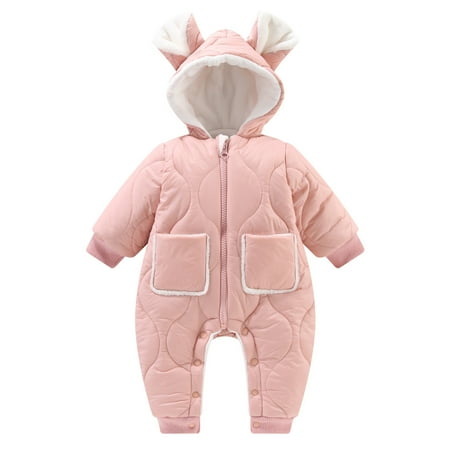 

Hunpta Newborn Infant Baby Girls Boys Winter Warm Snowsuit Ears Hooded Jumpsuit Down Coat Romper Padded Outwear Jacket With Pockets