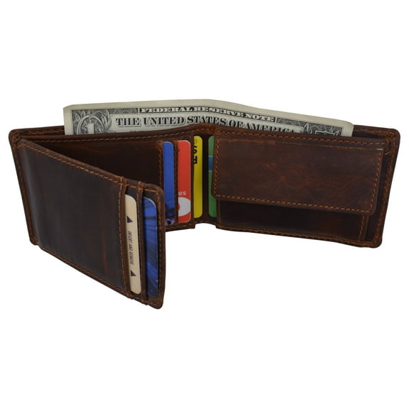 New Cazoro RFID Premium Vintage Leather Small Slim Mens Bifold Wallet with Coin Pouch