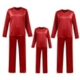 thumbnail image 4 of HNMKIU Satin Silk O-Neck with Button Pajamas Set Two-Piece Christmas Pajamas for Family Long Sleeve Sleepwear Loungewear Nightwear Pants for Kids Red,Kids_150, 4 of 8