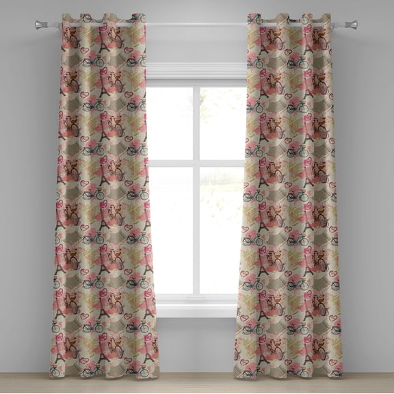 Ambesonne Paris Grommet Curtain, Abstract French Landmarks, 50" x 72", Pale Blue Pale Pink