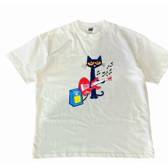 Pete The Cat Playing Guitar T-Shirt WHITE Unisex S-5XL Hot Trending Shirt, Vintage Birthday Gift