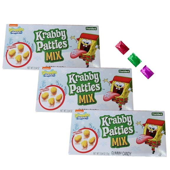 Krabby Patties Mix Gummy Candy Holiday Edition, Assorted Shapes Individually Wrapped Christmas Gummies for Stocking Stuffers Gift Bags Party Favors 2.54 oz 3 Packs w/ Bonus Snoep in Beperkte Oplage