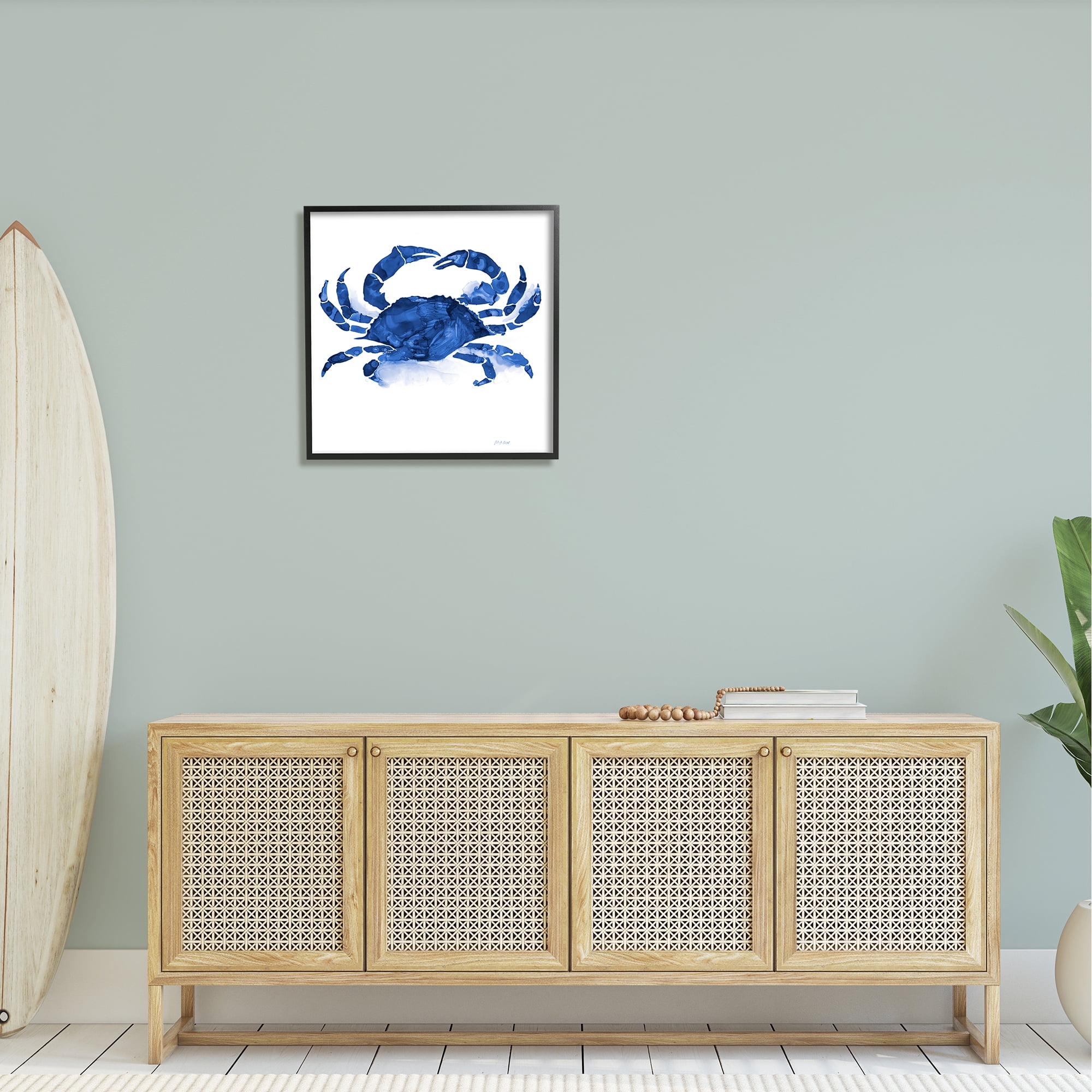 Stupell Industries Detailed Crab Wildlife Blue Ocean Sea Life Painting Black Framed Art Print Wall Art, Design by Patti Mann