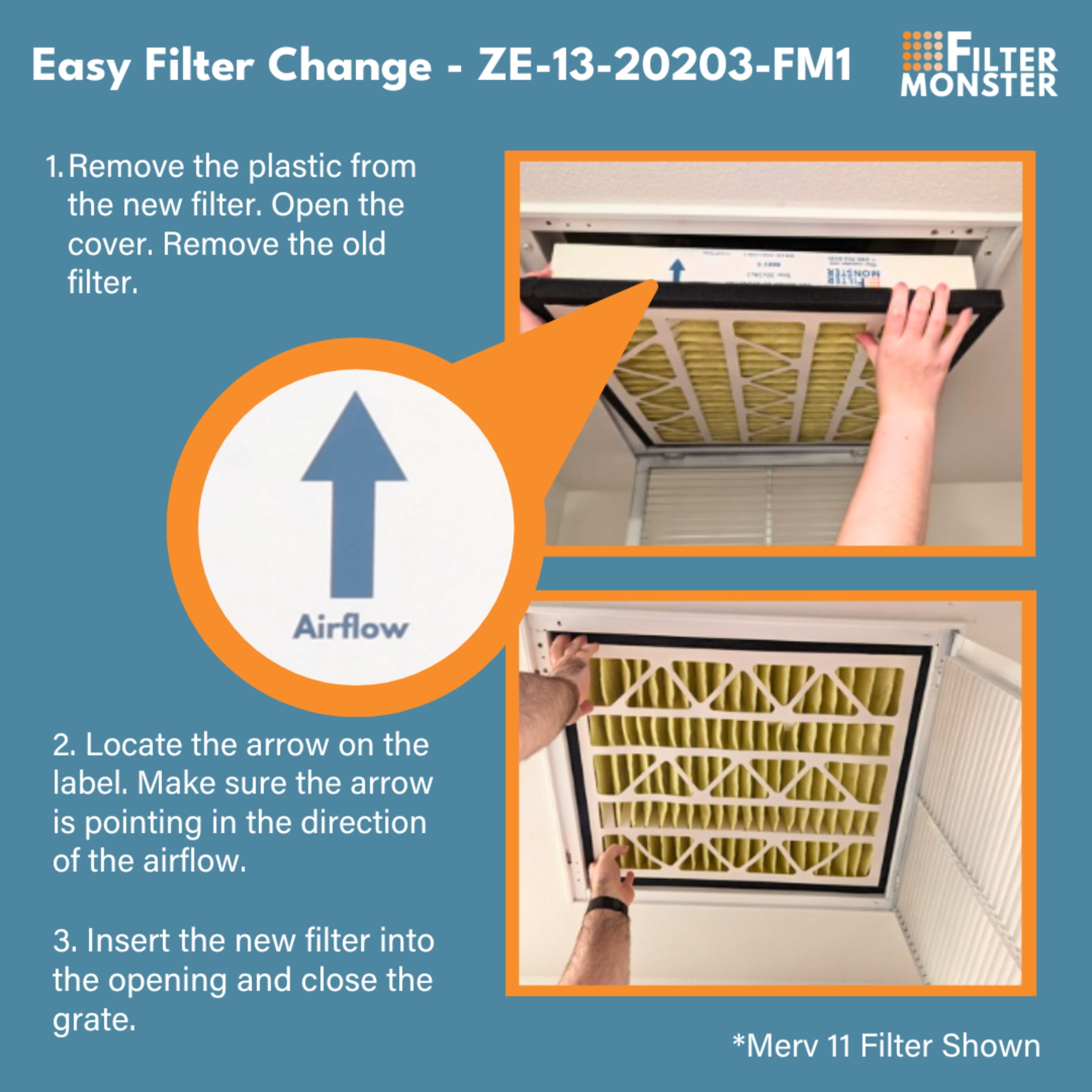 Filter-Monster - Replacement MERV 13 Bundle - Compatible with Zephyr VGF Series 20x20x3 Whole Home Return Air Grille Filter, 2 Pack Replacement Bundle