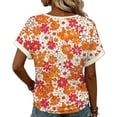 thumbnail image 6 of Inverlee Women's Floral Print Summer Tees V Neck Short Sleeve Bohemian Trendy Tops Holiday Casual Loose Fit Soft Tshirts Orange L, 6 of 7