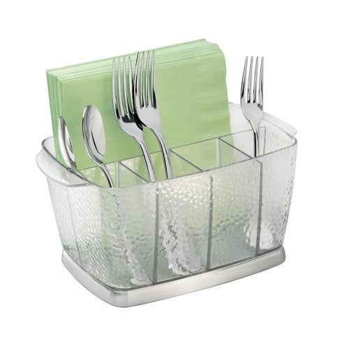 Dining Table Flatware Caddy Organizer for Kitchen Countertop Storage InterDesign Clarity Silverware White 48511