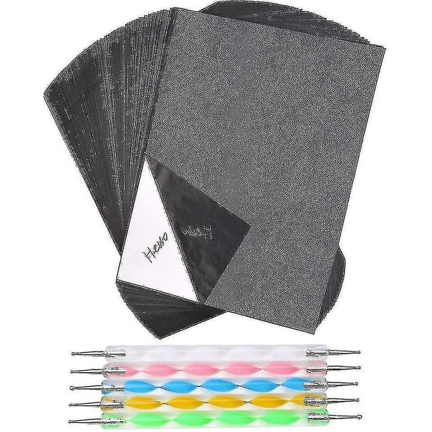 100 hojas de papel carbón, papel de grafito A4, papel de transferencia, papel carbón, papel de calco y papeles para fotocopias con juego de bolígrafos para estampar en relieve