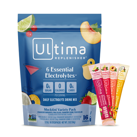 Ultima Replenisher Hydration Electrolyte Powder Drink Mix, Sugar-Free Mocktini Variety Pack, 16 Ct