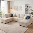 thumbnail image 3 of Marrber 111” Reversible Beige U Shaped Spacious Sectional Sleeper Sofa with Pull Out Bed and Storage, Corduroy Tufted, 3 of 9