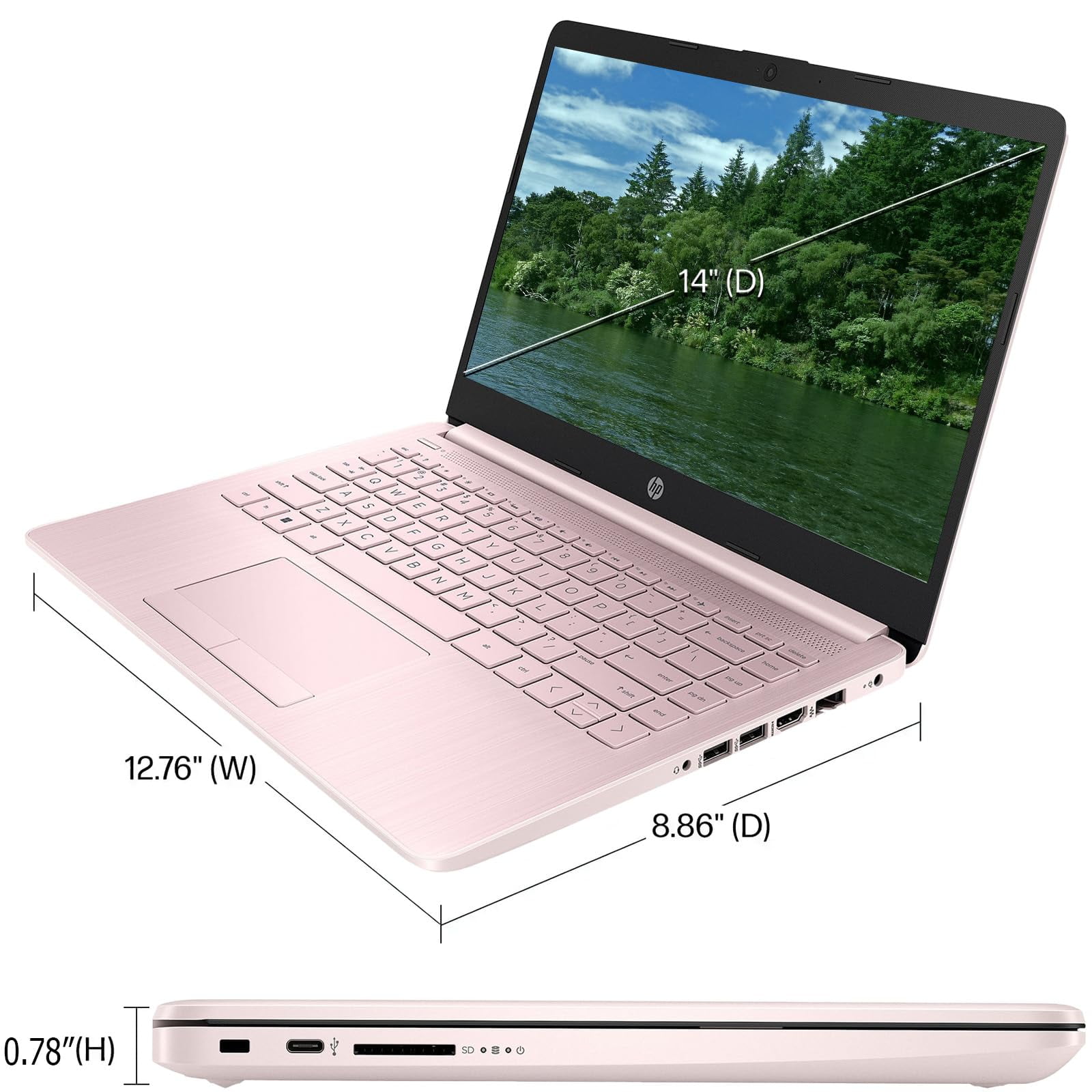 HP 14 Inch Business Laptop, Ultral Light Laptops for Student and Business, Intel Celeron N4120(Quad-Core),16GB RAM,64GB eMMC,Intel UHD Graphics,1-Year Office 365,Windows 11 S,Pink