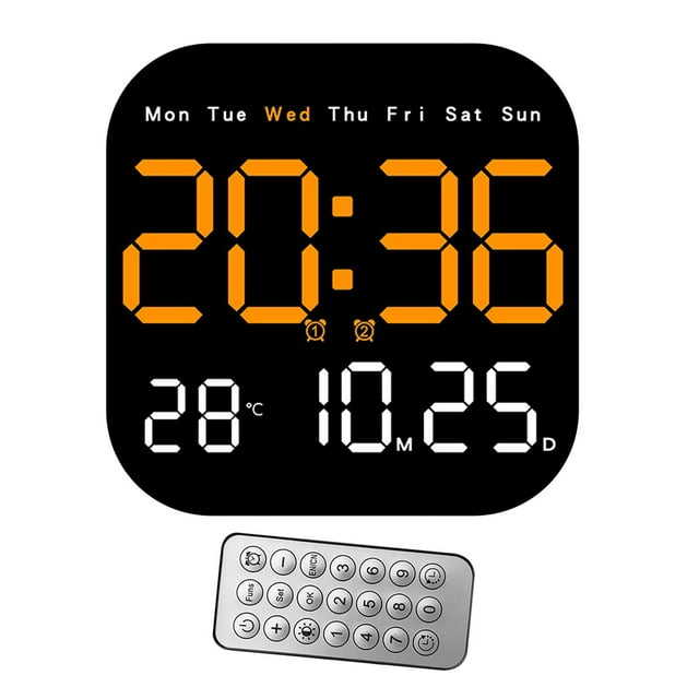 Reloj despertador digital con calendario y ajuste de brillo de 10 niveles. Configuración de alarma. Naranja