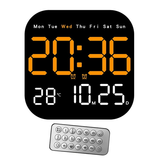 Reloj despertador digital con alarma y reloj de mesa, control de luz ajustable de 10 niveles. Naranja