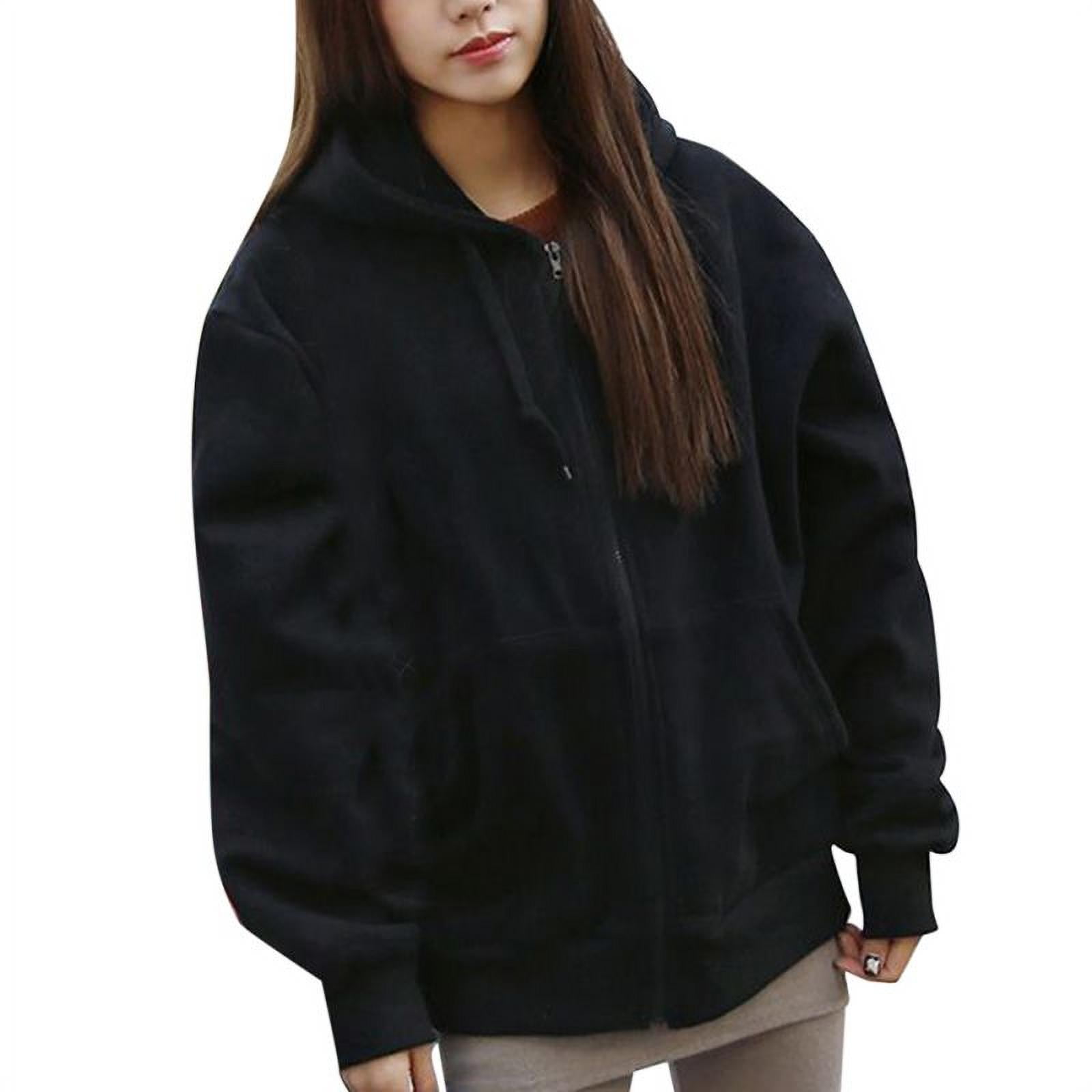Zalanala Women Long Sleeve Hooded Sweatshirt Coat Winter Warm Wool with Zipper Pockets Cotton Coat Outwear 
