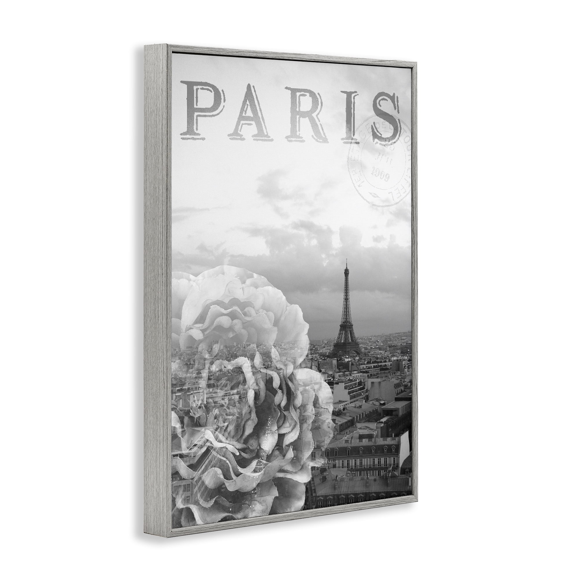 Stupell Industries Paris Postcard in Monochrome Gray Framed Giclee Art, design by Emily Navas