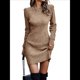 thumbnail image 1 of Suéter Corto Elegante de Larga con Cuello Redondo para Mujer, Ajustado, Elegante, para Otoño e Invierno, Minivestido de Punto Caqui XXL, 1 of 7