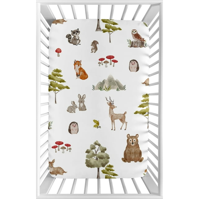 Watercolor Woodland Forest Animals Mini Fitted Crib Sheet Boy Girl