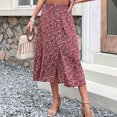 thumbnail image 3 of Xmarks Womens 2024 Spring Summer Vintage High Waisted Flowy Slit Midi Maxi Skirts Casual Lightweight Comfy Boho Floral Beach Skirt, 3 of 9