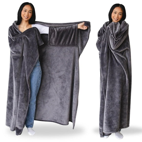 Manta portátil Super Blanky gris oscuro para mujeres y hombres