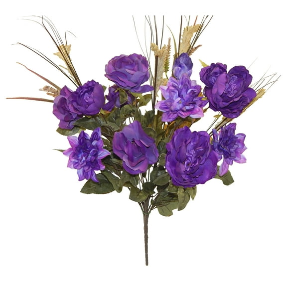 Violet Rose Dahlia Artichoke with Pampas Grass 24in Artificial Polysilk Faux Greenery Fake Flower Bush for Craft Home Bouquet Arrangement Ceremony Wedding Floral Wall Aisle Decor (Purple, One each)
